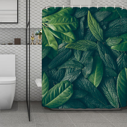 Green Leaves Print Polyester Shower Curtain