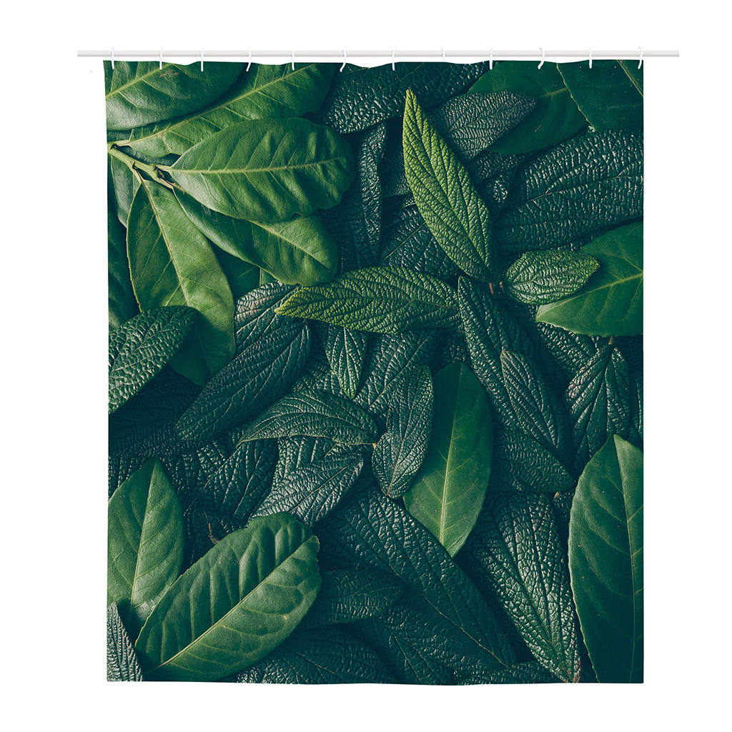 Green Leaves Print Polyester Shower Curtain