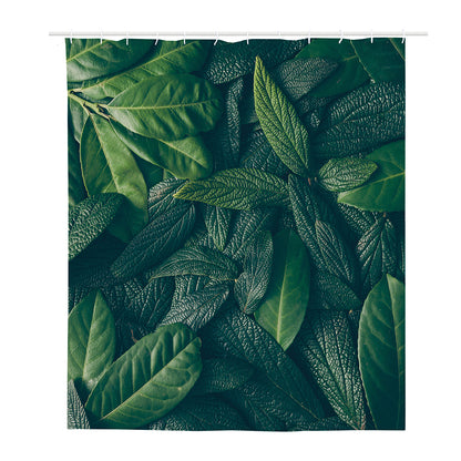 Green Leaves Print Polyester Shower Curtain
