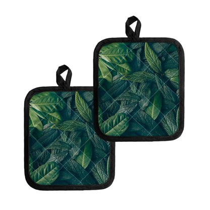 Green Leaves Print Pot Holders