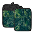 Green Leaves Print Pot Holders With Pocket
