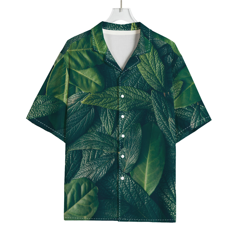 Green Leaves Print Rayon Hawaiian Shirt
