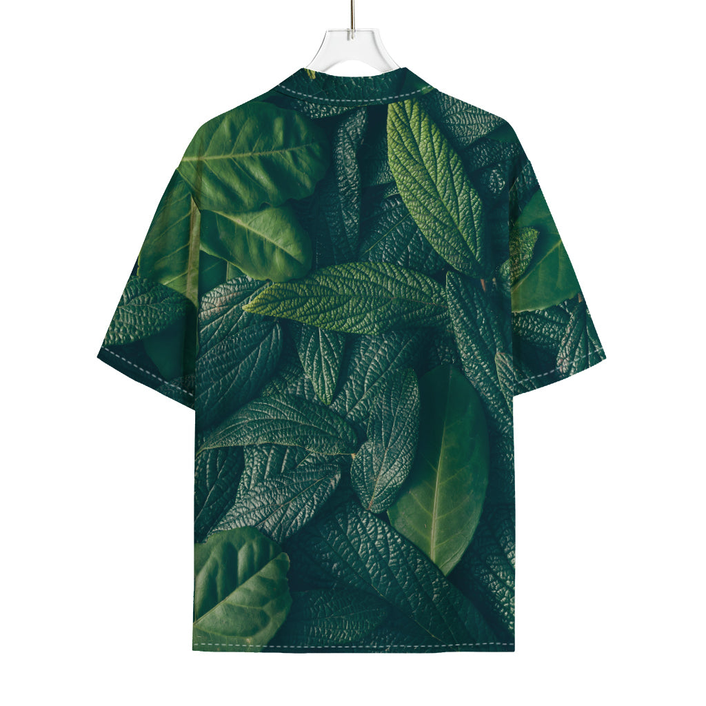 Green Leaves Print Rayon Hawaiian Shirt