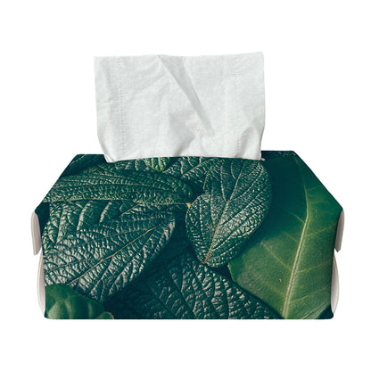 Green Leaves Print Rectangle Tissue Box Cover