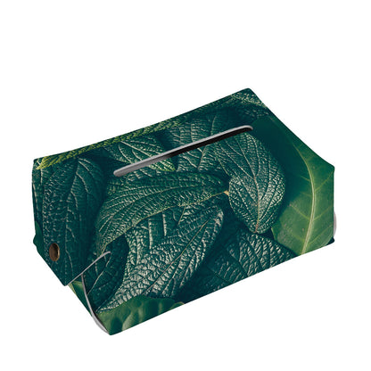 Green Leaves Print Rectangle Tissue Box Cover