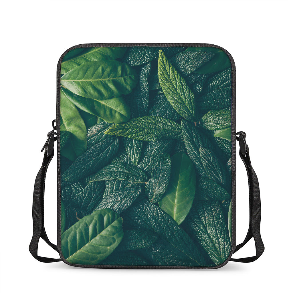 Green Leaves Print Rectangular Crossbody Bag