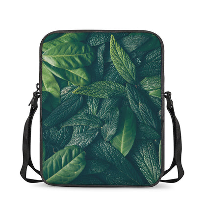 Green Leaves Print Rectangular Crossbody Bag