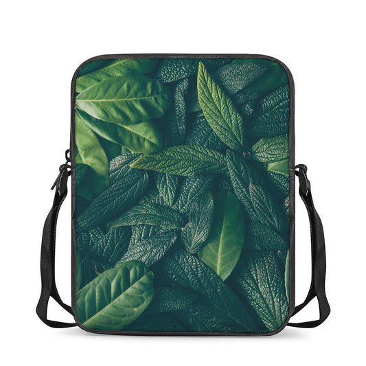 Green Leaves Print Rectangular Crossbody Bag