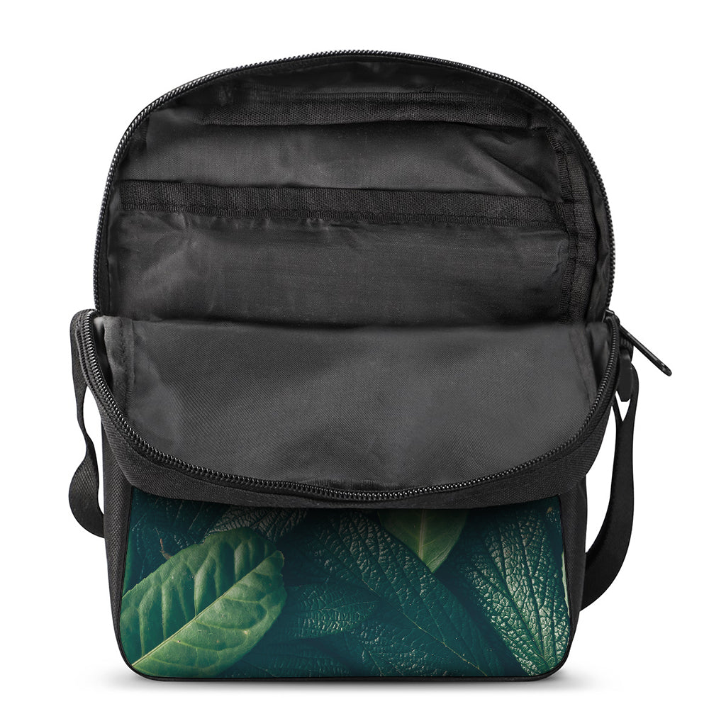 Green Leaves Print Rectangular Crossbody Bag