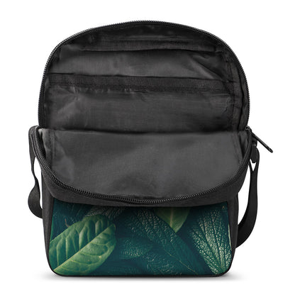 Green Leaves Print Rectangular Crossbody Bag