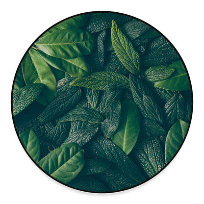 Green Leaves Print Round Floor Mat