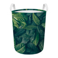 Green Leaves Print Round Laundry Basket