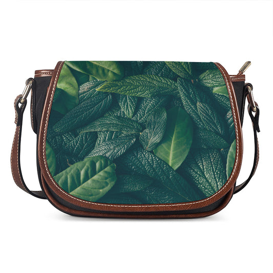 Green Leaves Print Saddle Bag