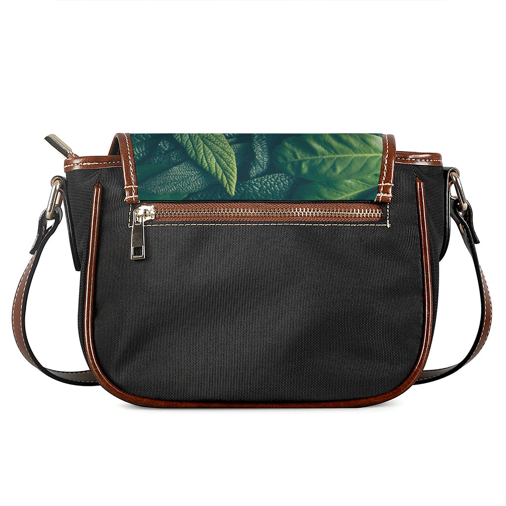Green Leaves Print Saddle Bag