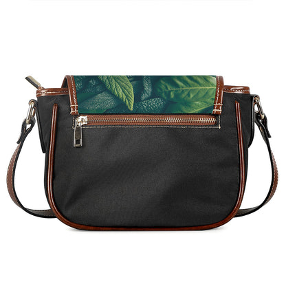 Green Leaves Print Saddle Bag