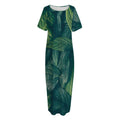 Green Leaves Print Short Sleeve Long Nightdress