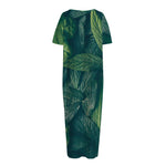 Green Leaves Print Short Sleeve Long Nightdress