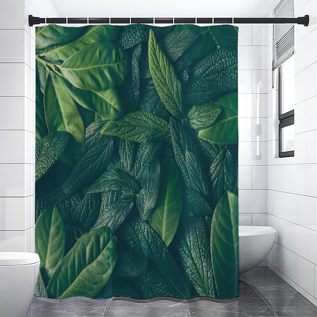 Green Leaves Print Shower Curtain