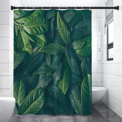 Green Leaves Print Shower Curtain