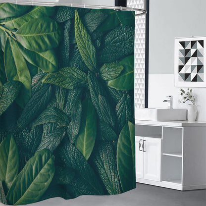Green Leaves Print Shower Curtain