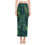 Green Leaves Print Side Slit Maxi Skirt