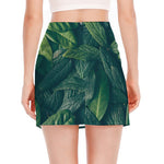 Green Leaves Print Side Slit Mini Skirt