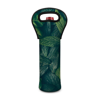 Green Leaves Print Single Neoprene Wine Tote