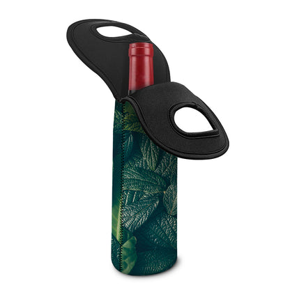 Green Leaves Print Single Neoprene Wine Tote