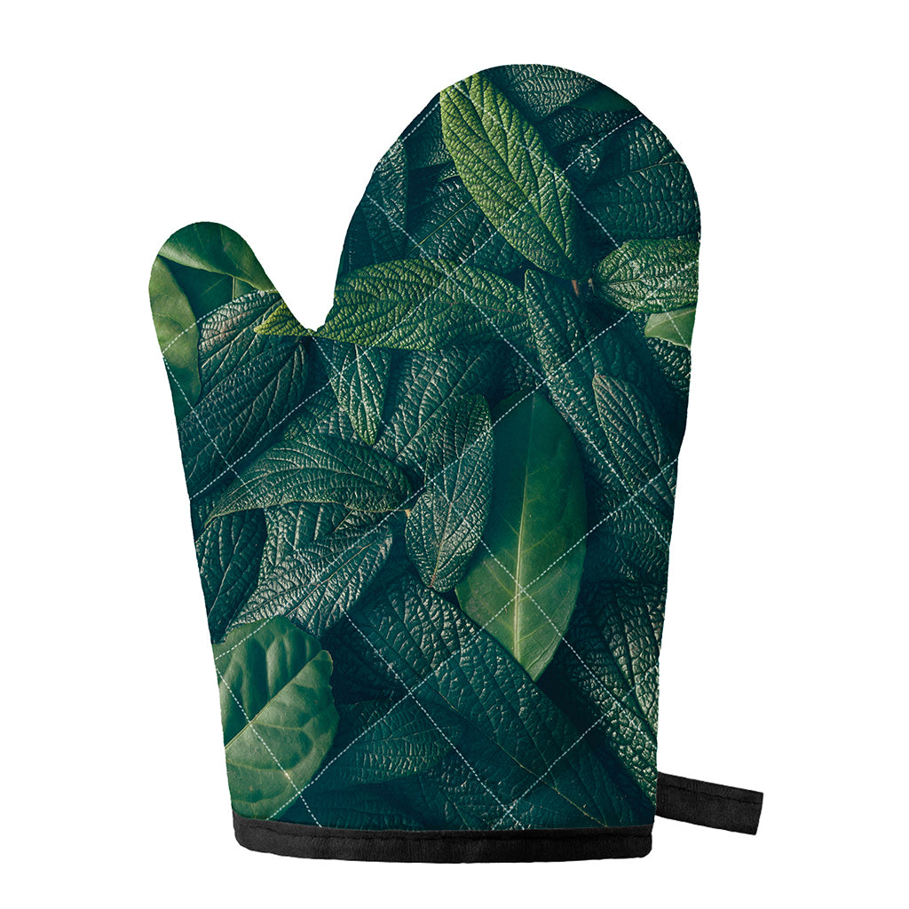 Green Leaves Print Single Oven Mitt