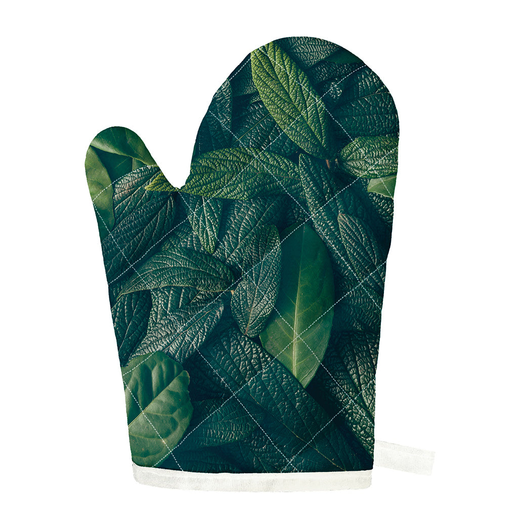 Green Leaves Print Single Oven Mitt