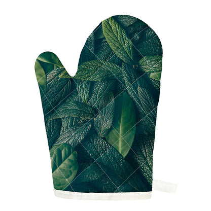 Green Leaves Print Single Oven Mitt