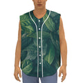 Green Leaves Print Sleeveless Baseball Jersey