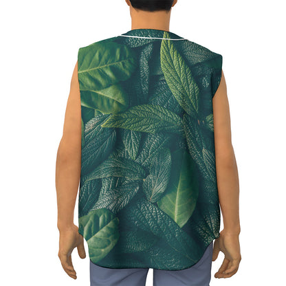 Green Leaves Print Sleeveless Baseball Jersey