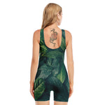 Green Leaves Print Sleeveless One Piece Swimsuit