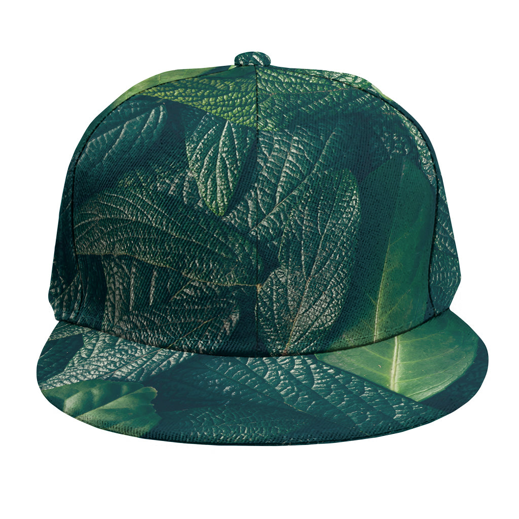 Green Leaves Print Snapback Cap