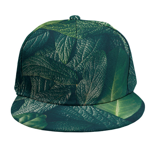 Green Leaves Print Snapback Cap