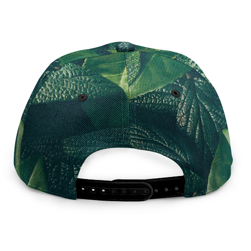 Green Leaves Print Snapback Cap