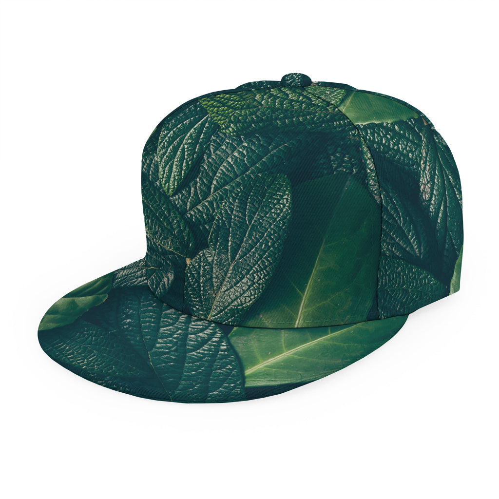 Green Leaves Print Snapback Cap