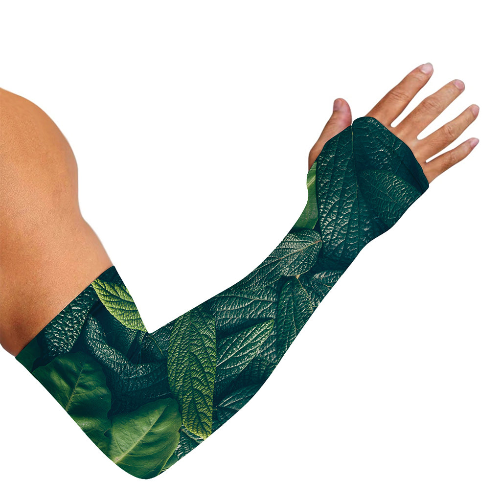 Green Leaves Print Sun Protection Arm Sleeves