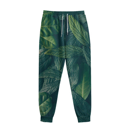 Green Leaves Print Sweatpants