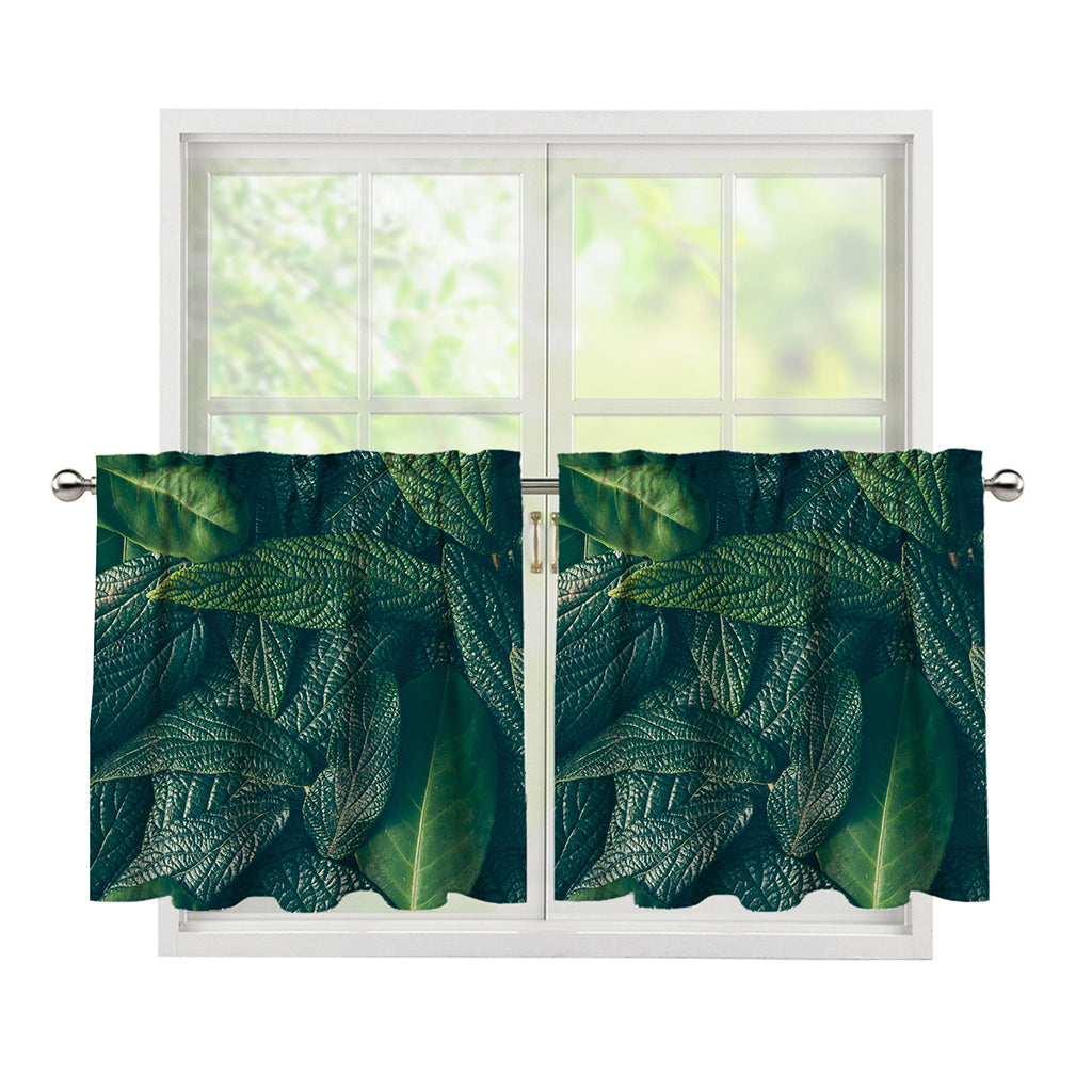 Green Leaves Print Tier Curtains