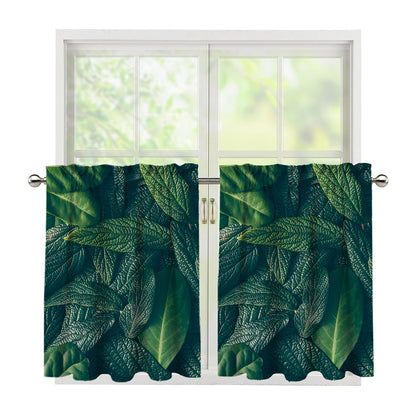 Green Leaves Print Tier Curtains