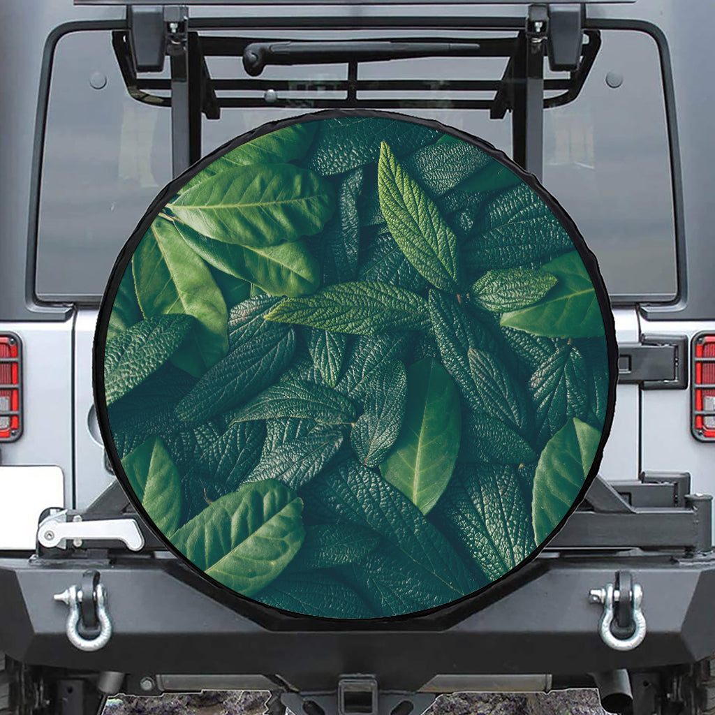 Green Leaves Print Tire Cover