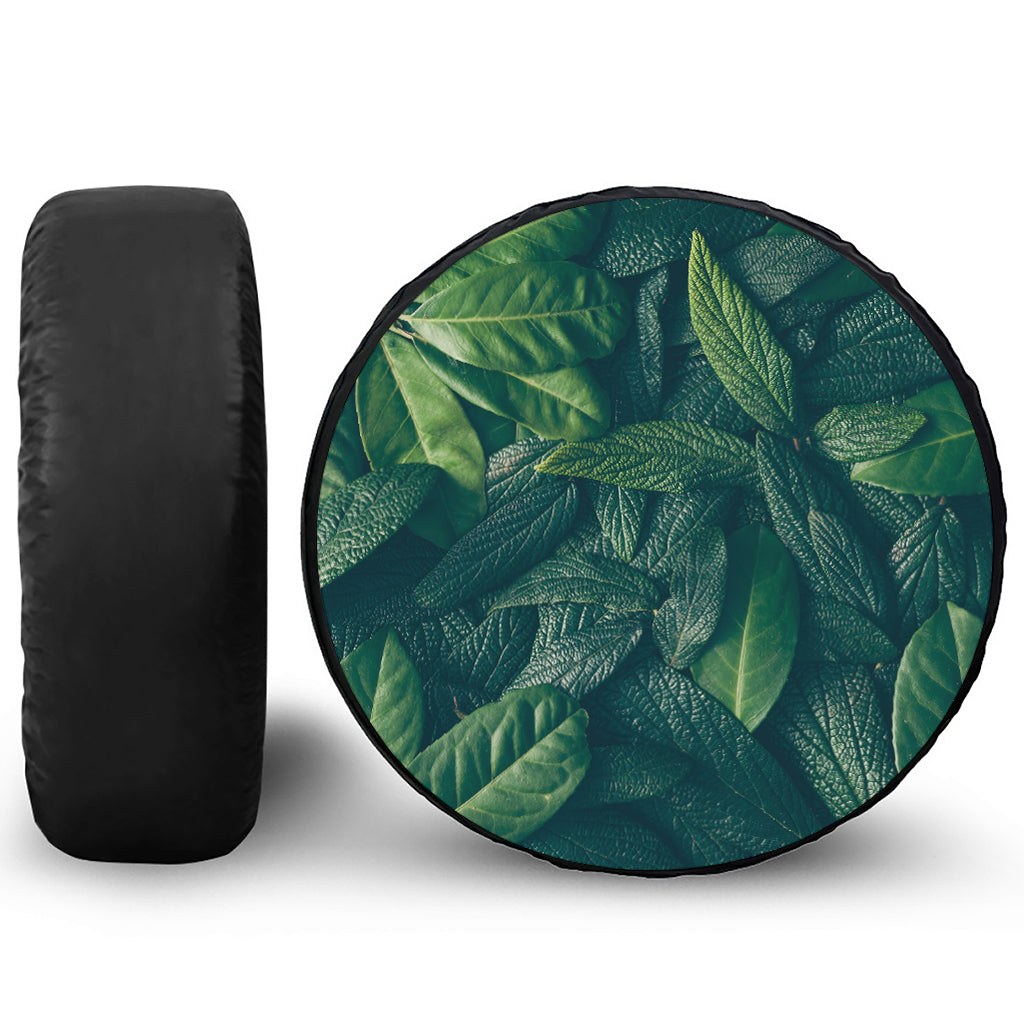 Green Leaves Print Tire Cover