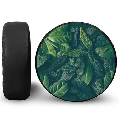 Green Leaves Print Tire Cover