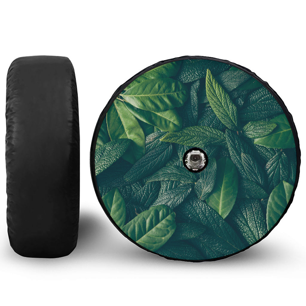 Green Leaves Print Tire Cover With Camera Hole