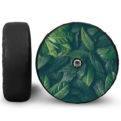 Green Leaves Print Tire Cover With Camera Hole