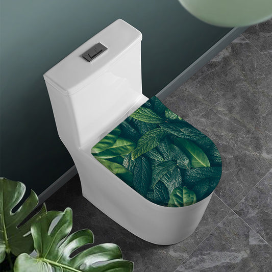 Green Leaves Print Toilet Lid Cover