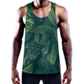 Green Leaves Print Men's Workout Tank Top