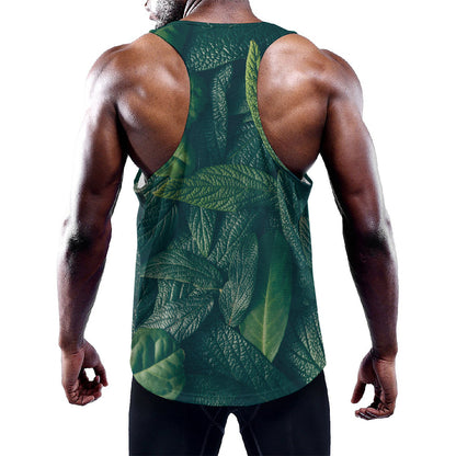 Green Leaves Print Training Tank Top